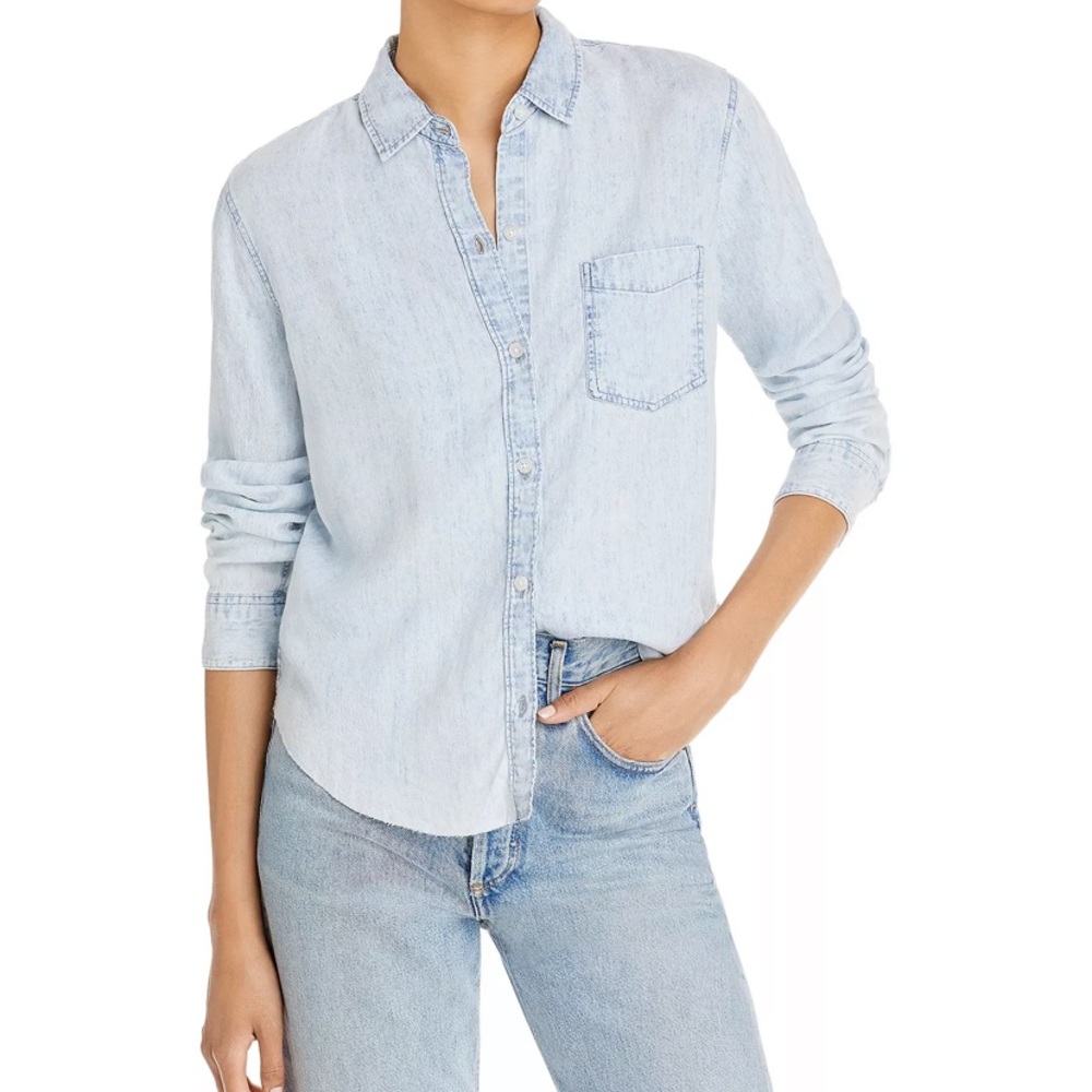 Rails Ingrid Raw Hem Vintage Light Button Up Shir… - image 1